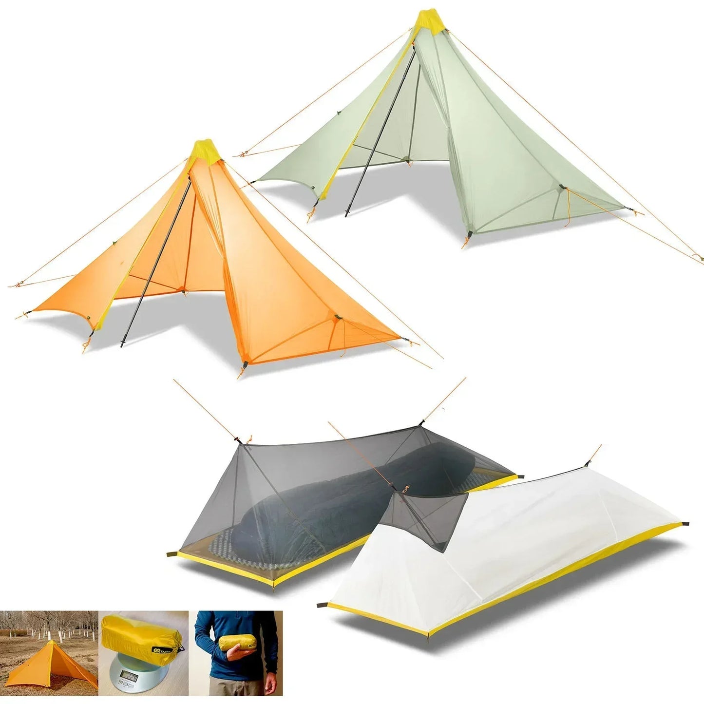 Ultralight pyramid tent 410g - 1 person 4 season waterproof shelter