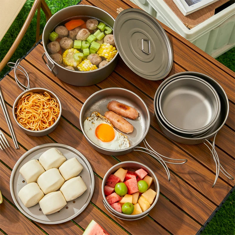 Titanium Camping Cookware Set - Lightweight Pot & Pan