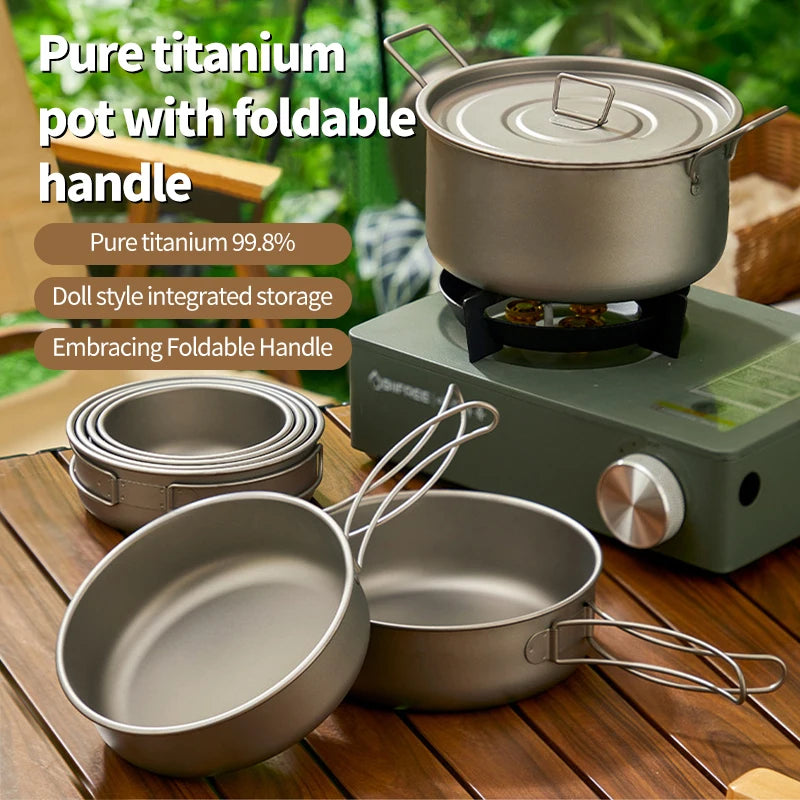 Titanium camping cookware set - lightweight pot and pan for hiking