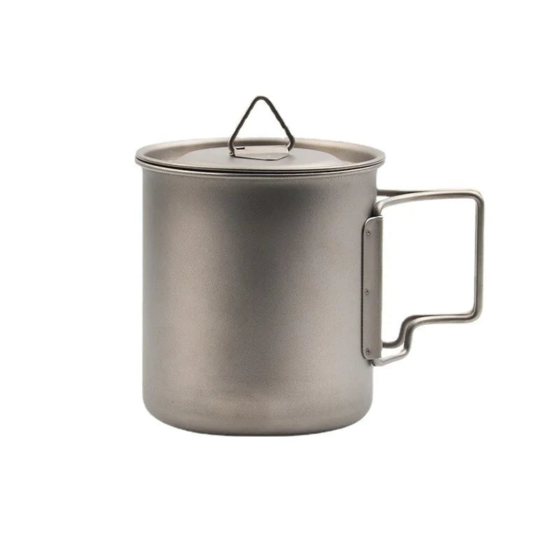 Pure Titanium Travel Mug with Folding Handle & Lid | 200/300/450/750ml | Ultralight Outdoor Mug