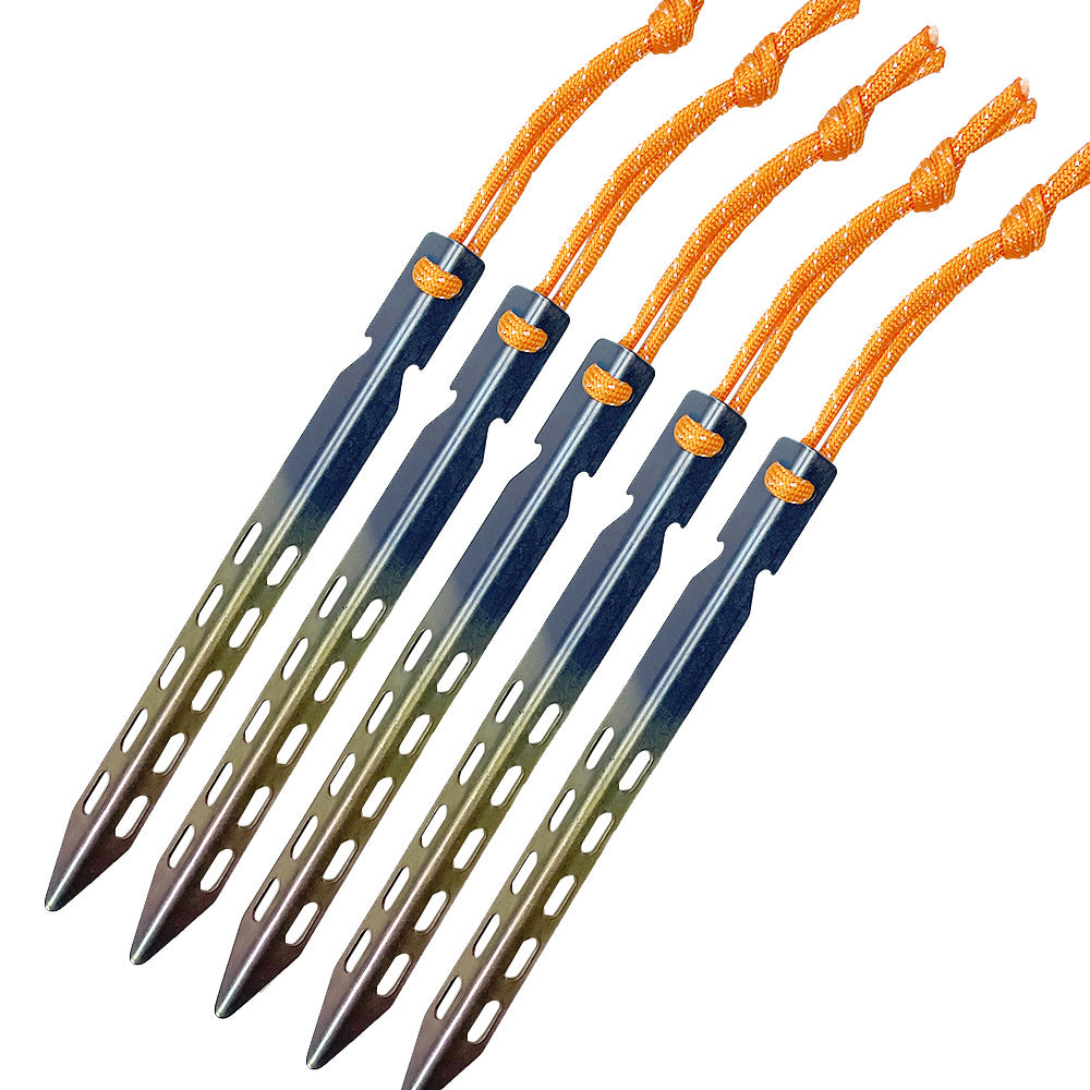 Aluminum Alloy V-Shaped Tent Stakes - Lightweight Camping Ground Pegs with Wind Rope for Beach Hiking
