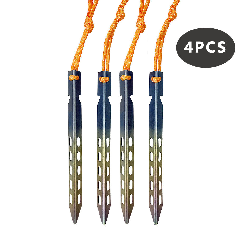 Aluminum Alloy V-Shaped Tent Stakes - Lightweight Camping Ground Pegs with Wind Rope for Beach Hiking