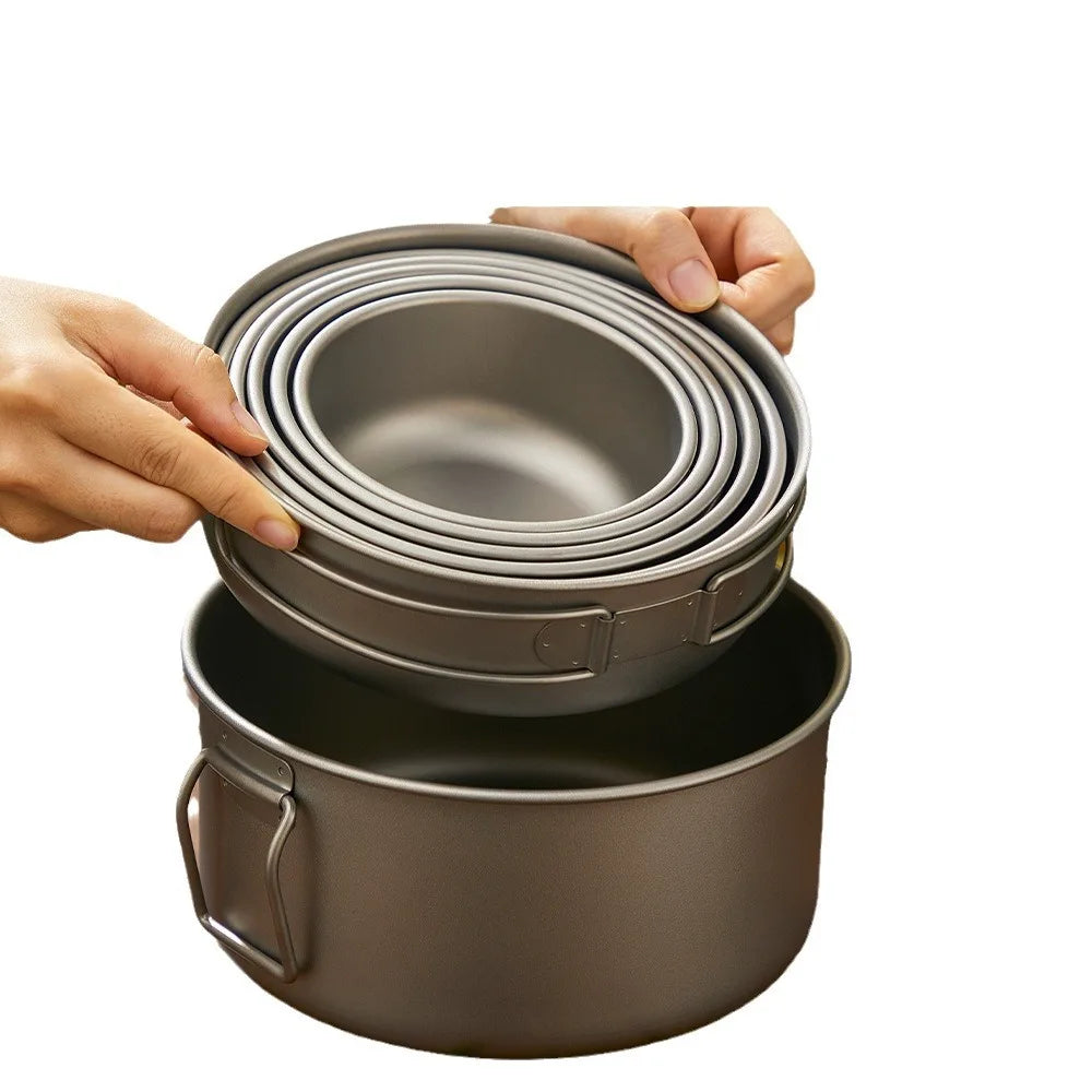 Titanium Outdoor Pot Set Picnic Camping Set Tableware Foldable Lightweight Portable Soup Pot Cooking Pot Set