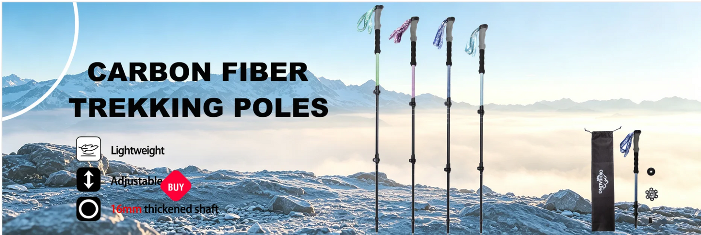 110G Ultralight Carbon Fiber Trekking Poles Folding 5-Section Hiking Sticks Walking Stick Trekking Portable Travel Climbing Cane