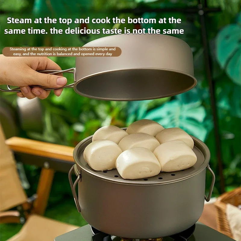 Titanium Outdoor Pot Set Picnic Camping Set Tableware Foldable Lightweight Portable Soup Pot Cooking Pot Set