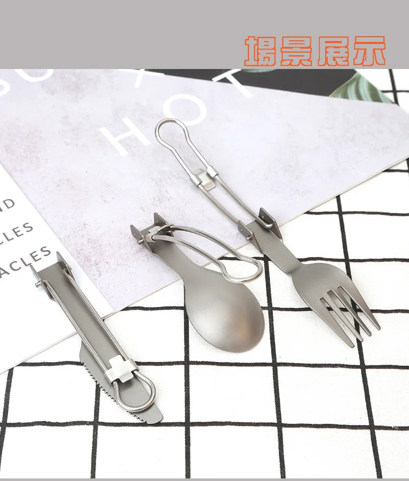 Pure Titanium Folding Cutlery Set | Ultralight Spoon Fork Knife Spork for Camping Hiking