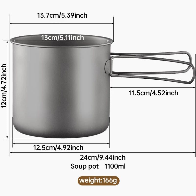 Pure Titanium Camping Cookware Set - Ultralight Pot & Pan