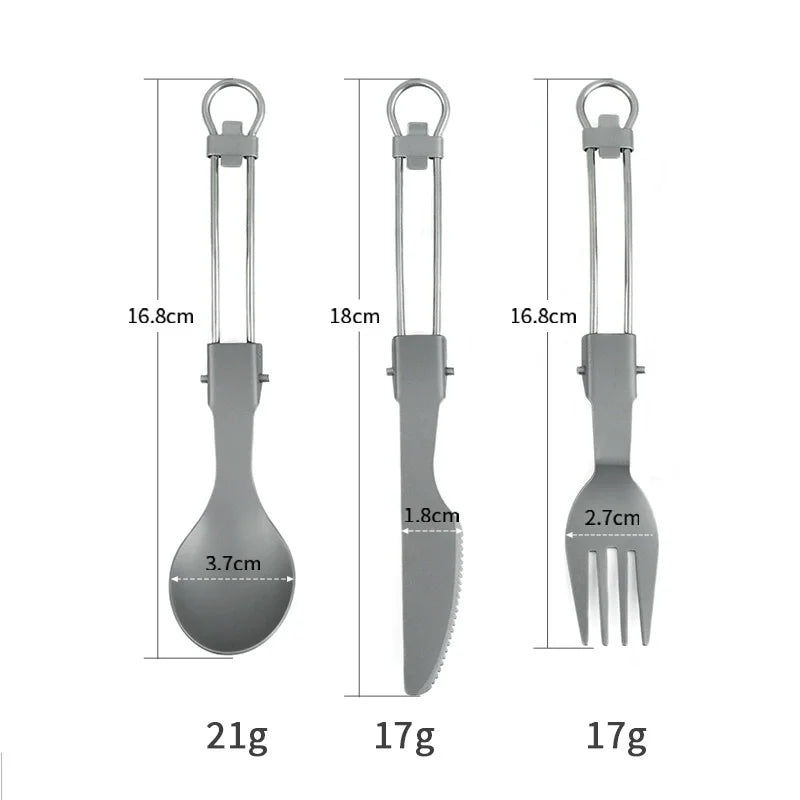 Pure Titanium Folding Cutlery Set | Ultralight Spoon Fork Knife Spork for Camping Hiking