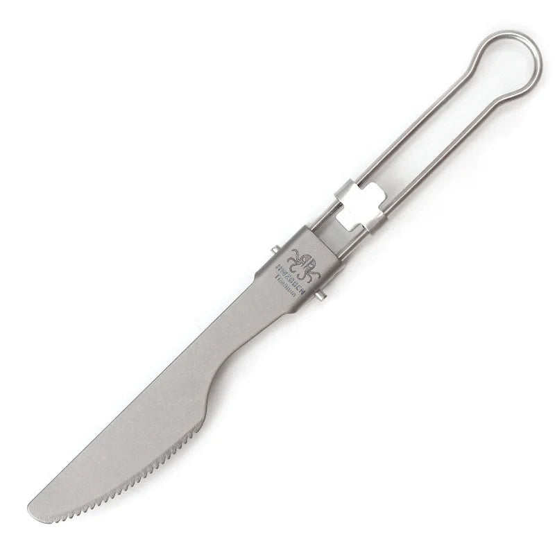Pure Titanium Folding Cutlery Set | Ultralight Spoon Fork Knife Spork for Camping Hiking