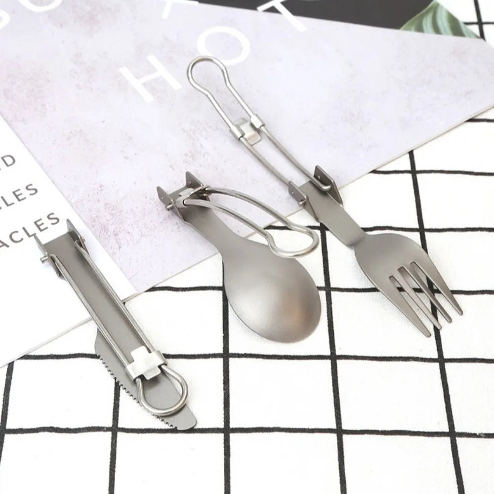 Pure Titanium Folding Cutlery Set | Ultralight Spoon Fork Knife Spork for Camping Hiking