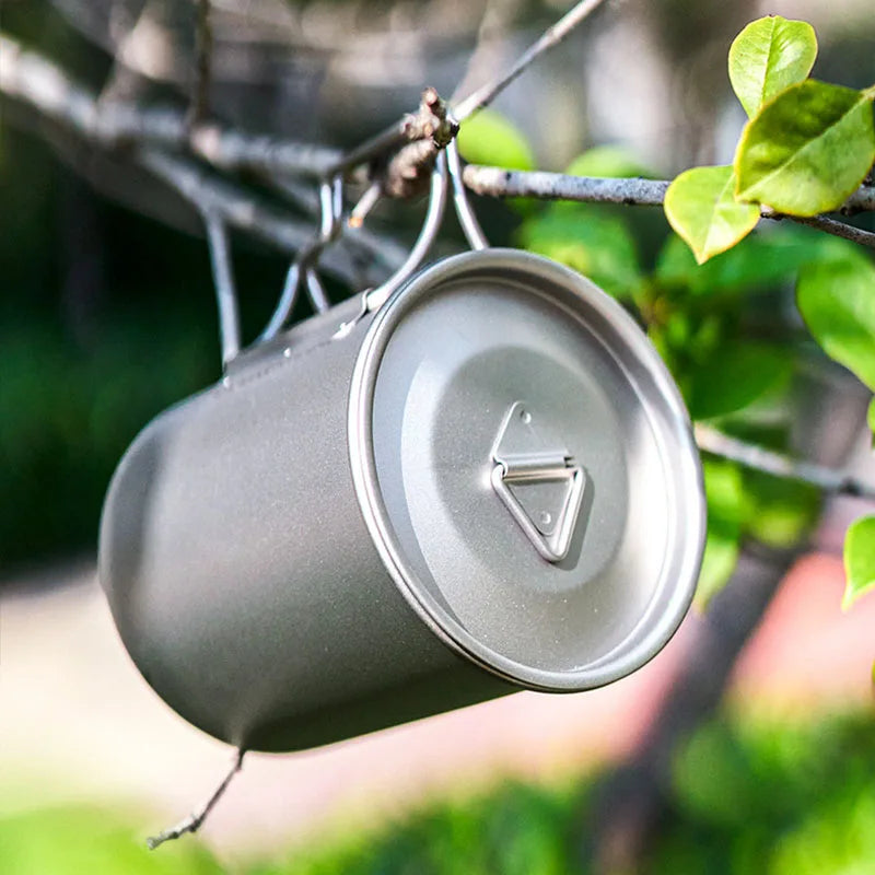 Pure Titanium Travel Mug with Folding Handle & Lid | 200/300/450/750ml | Ultralight Outdoor Mug