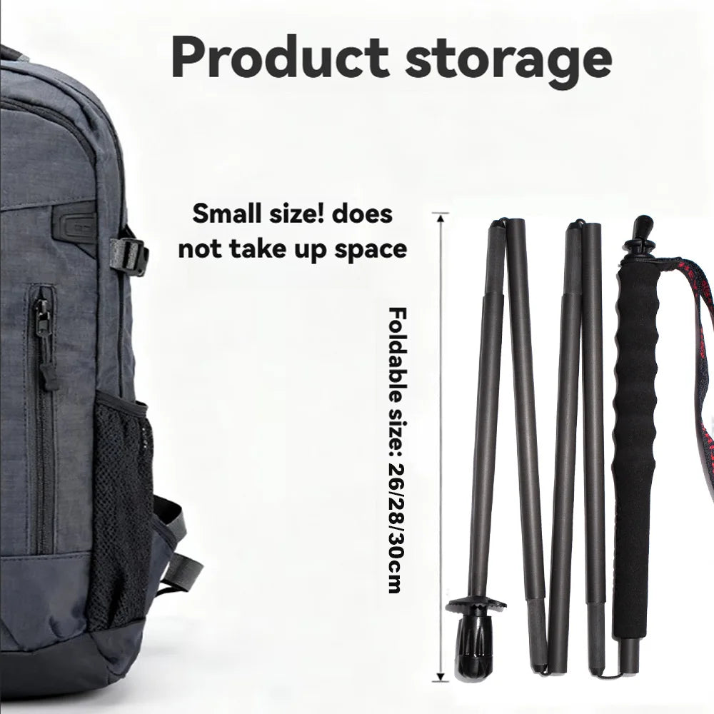 110G Ultralight Carbon Fiber Trekking Poles Folding 5-Section Hiking Sticks Walking Stick Trekking Portable Travel Climbing Cane