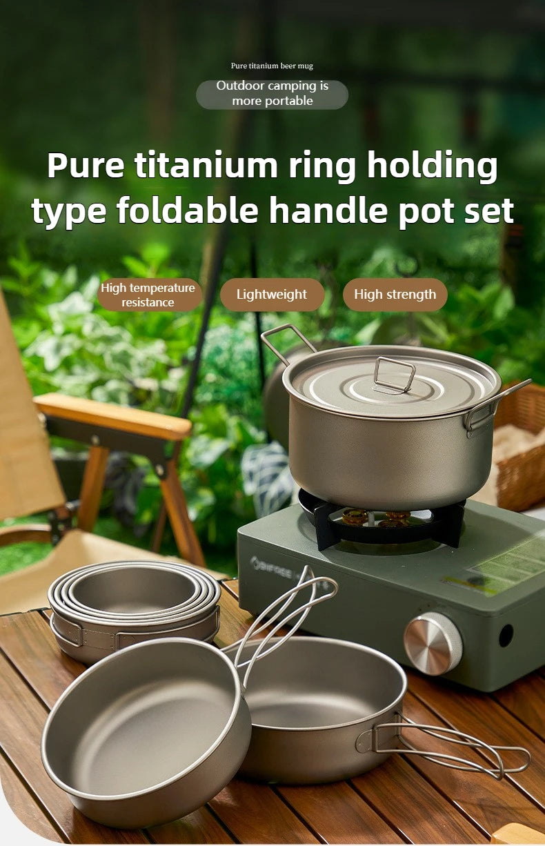 Titanium Outdoor Pot Set Picnic Camping Set Tableware Foldable Lightweight Portable Soup Pot Cooking Pot Set