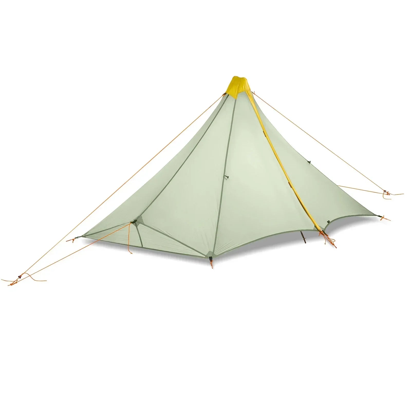 Light green tent with yellow accents on a white background