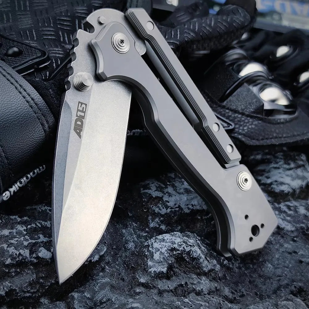 AD15 Tactical Folding Knife - TC4 Titanium Alloy Handle S35V Steel Blade for Hunting Camping EDC