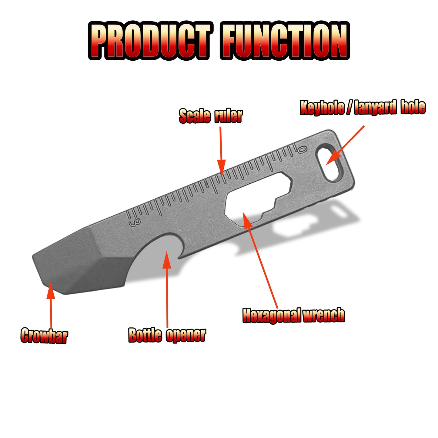 TC4 Titanium Multi-Tool Keychain 11g - EDC Crowbar Bottle Opener Hex Wrench for Camping Hiking