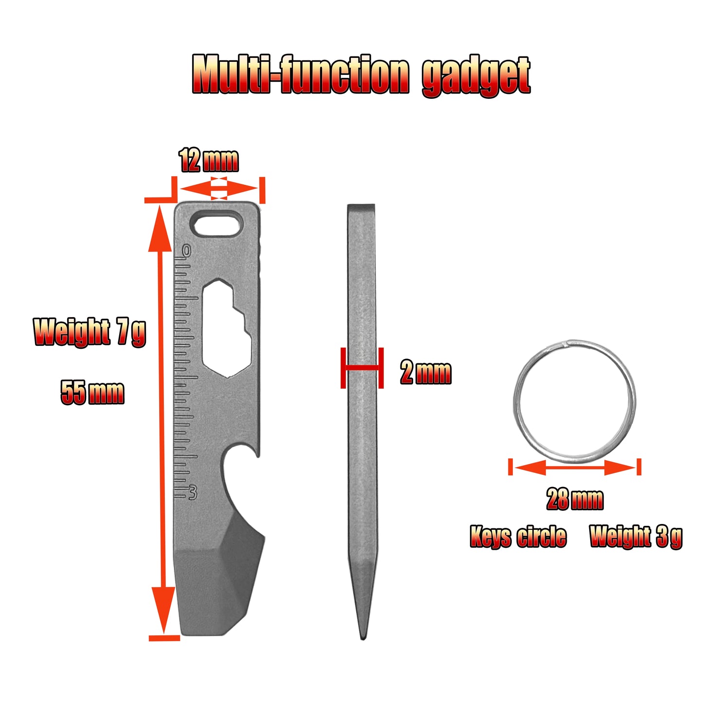 TC4 Titanium Multi-Tool Keychain 11g - EDC Crowbar Bottle Opener Hex Wrench for Camping Hiking
