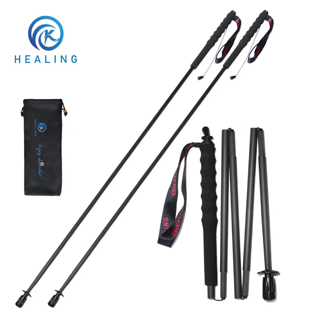 110G Ultralight Carbon Fiber Trekking Poles Folding 5-Section Hiking Sticks Walking Stick Trekking Portable Travel Climbing Cane