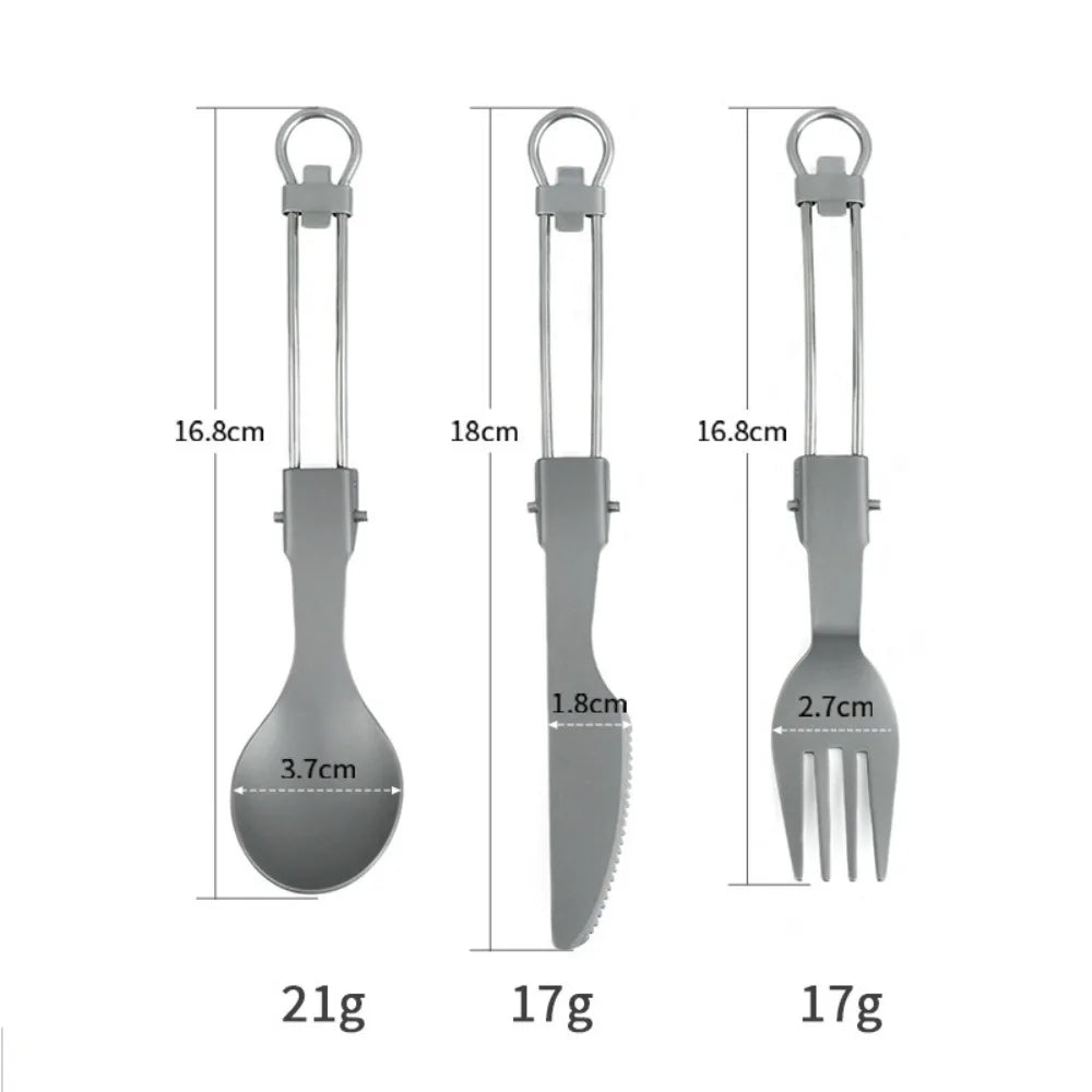 Pure Titanium Folding Cutlery Set | Ultralight Spoon Fork Knife Spork for Camping Hiking