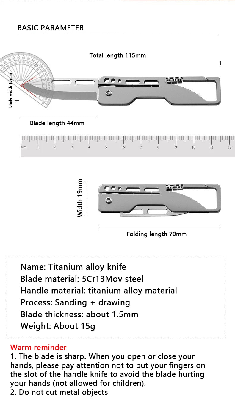 Titanium Alloy Keychain Mini Knife - Compact Folding Blade EDC Tool for Box Opening
