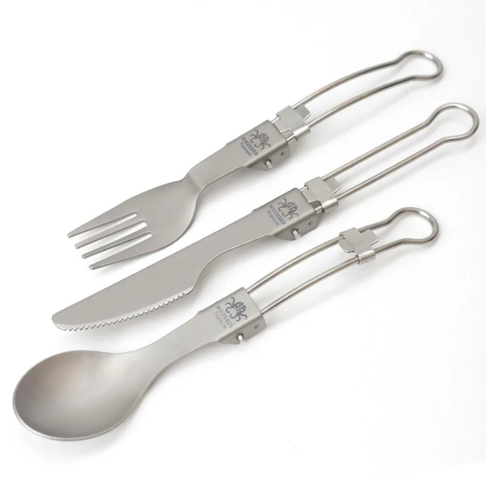 Pure Titanium Folding Cutlery Set | Ultralight Spoon Fork Knife Spork for Camping Hiking