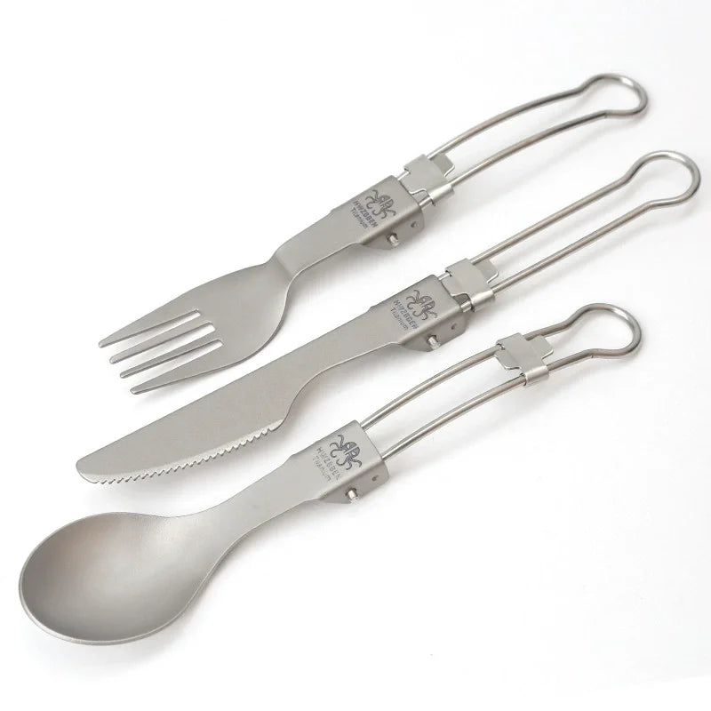 Pure Titanium Folding Cutlery Set | Ultralight Spoon Fork Knife Spork for Camping Hiking