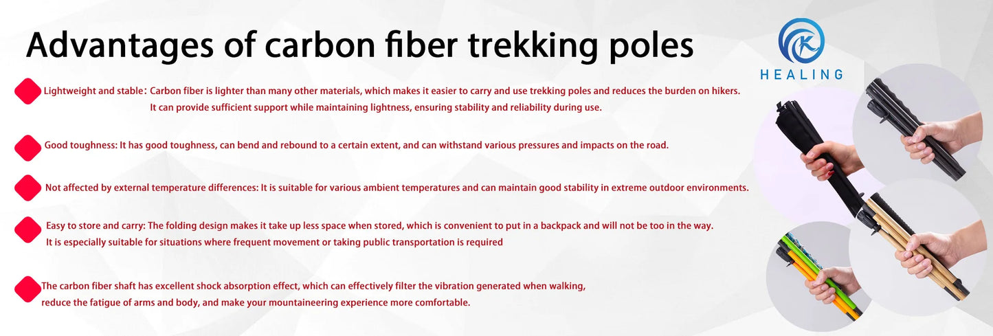 110G Ultralight Carbon Fiber Trekking Poles Folding 5-Section Hiking Sticks Walking Stick Trekking Portable Travel Climbing Cane